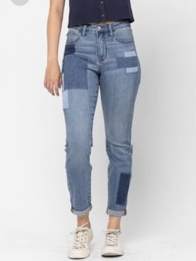 Judy Blue High Waist Patch Boyfriend Jeans | Cuffed | Size 5/27 NWT